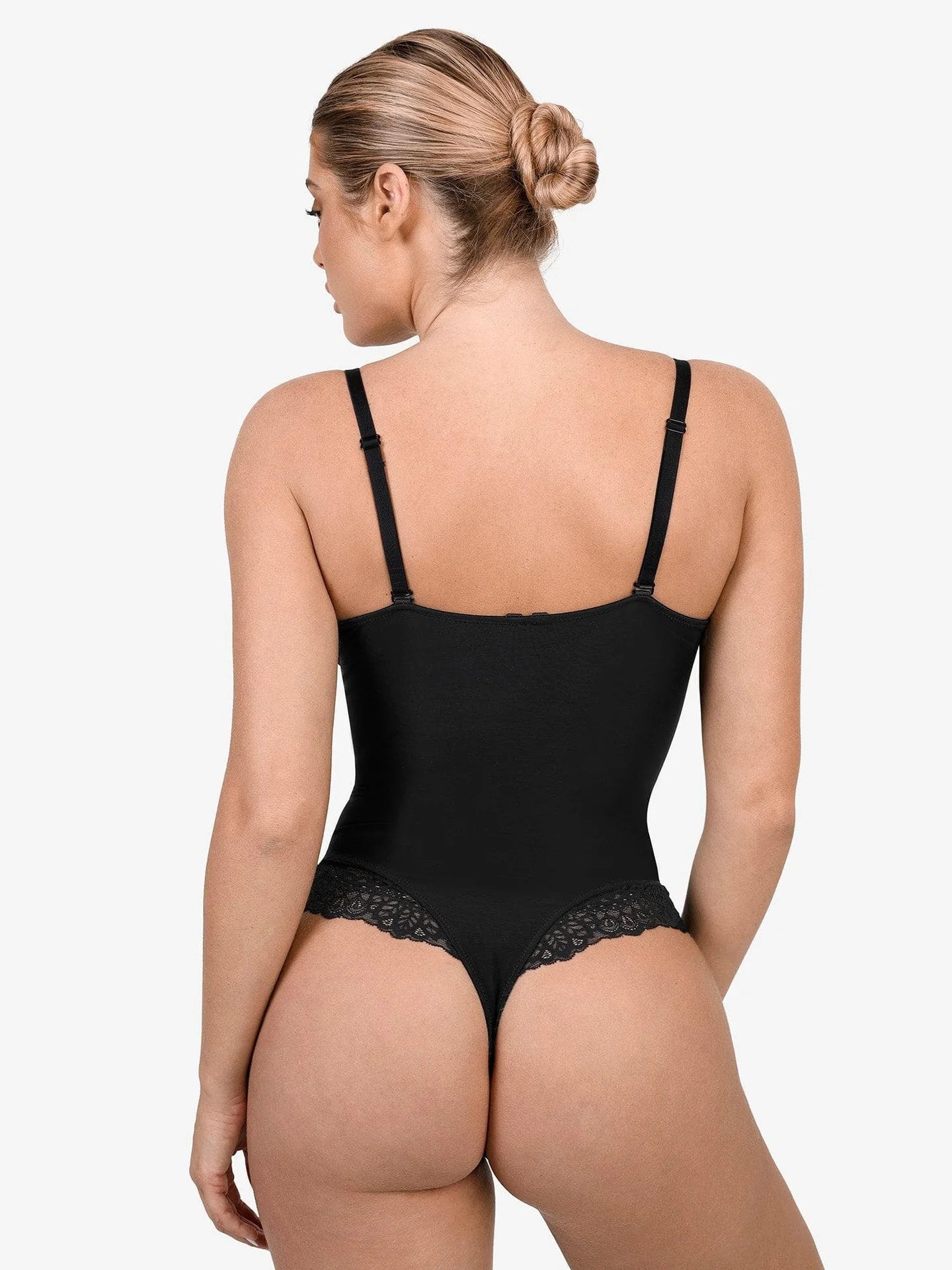 Virreno Deep-V Neck Lace Thong Bodysuit